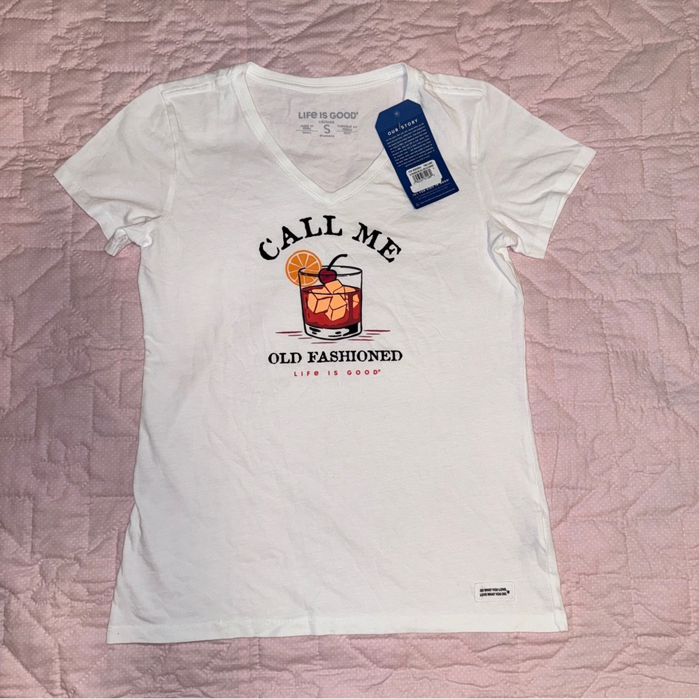 Life Is Good White Tee with Cocktail Graphic